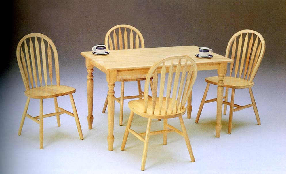 Butcher block dining table with arrow back chairs