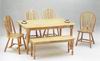 Butcher block table with bench and arrowback chairs